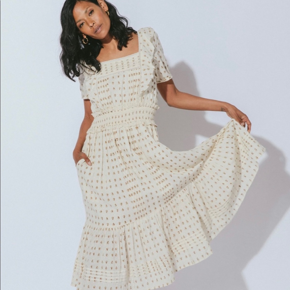 Cleobella prairie midi dress. Folklore print with pockets.